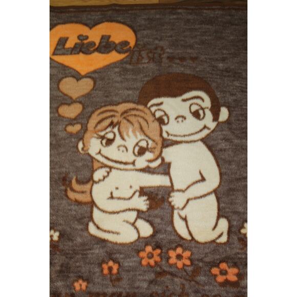 VTG 70s Rare German Kim Casali Fuzzy Love is (Liebe ist) Throw Blanket 56”x70” - Picture 2 of 5